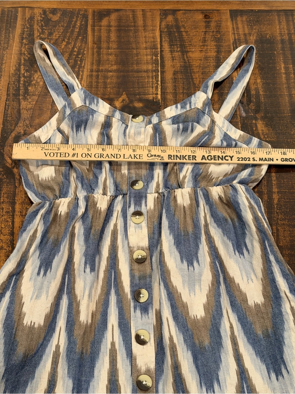 Shyanne Blue and Cream Ikat-Print Button Front Mini Dress - Picture 4 of 8